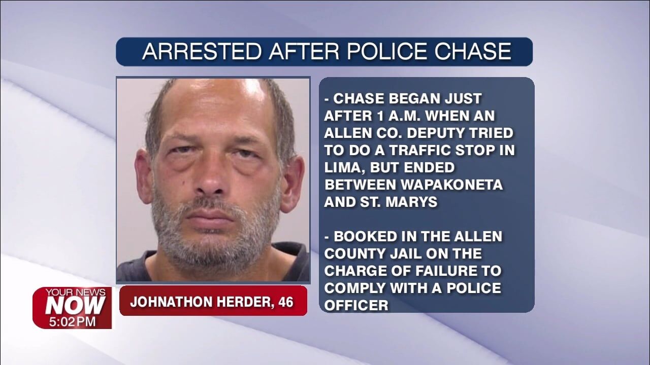 Allen County pursuit ends in arrest in Auglaize County
